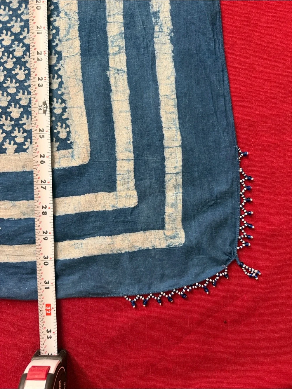 Taraliya by Anokhi Blue 100% Cotton Scarf with Beaded Fringe